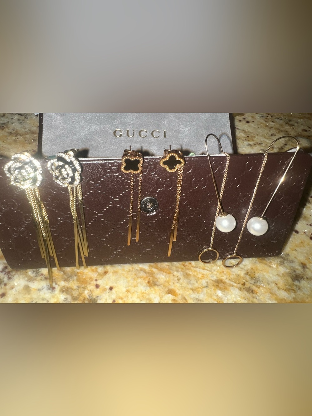 4for1 Price💕🍭Rose Gold & Pearl Drop Earrings Sets+1pink sparkling hair clip -